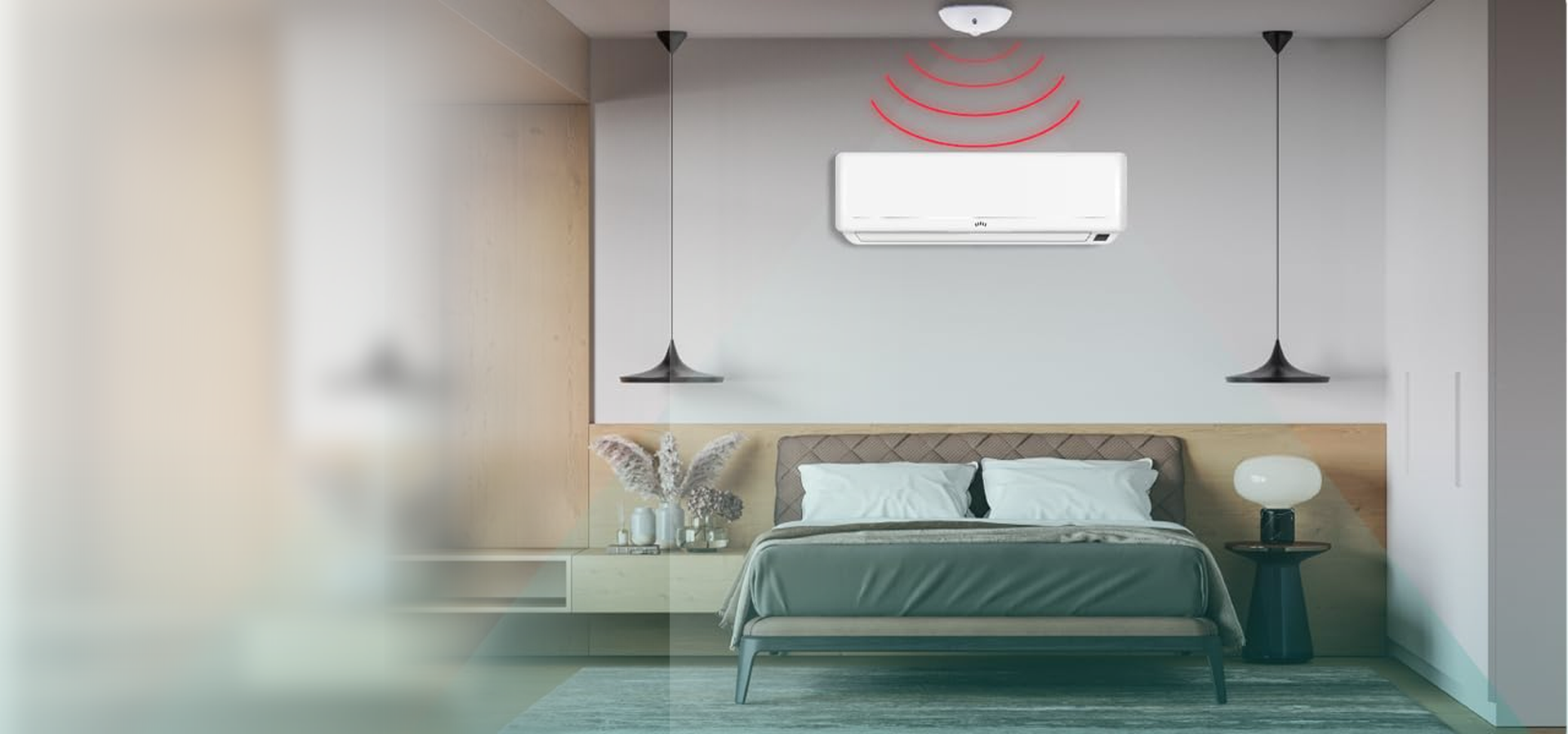 Klisens ceiling-mounted sensor in a bedroom with split AC